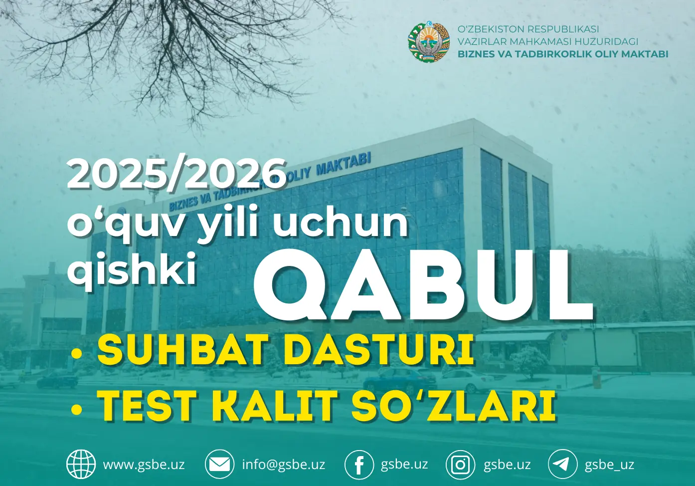 2025/2026 o‘quv yili uchun magistratura mutaxassisliklariga qishki qabul jarayonlari davom etmoqda
